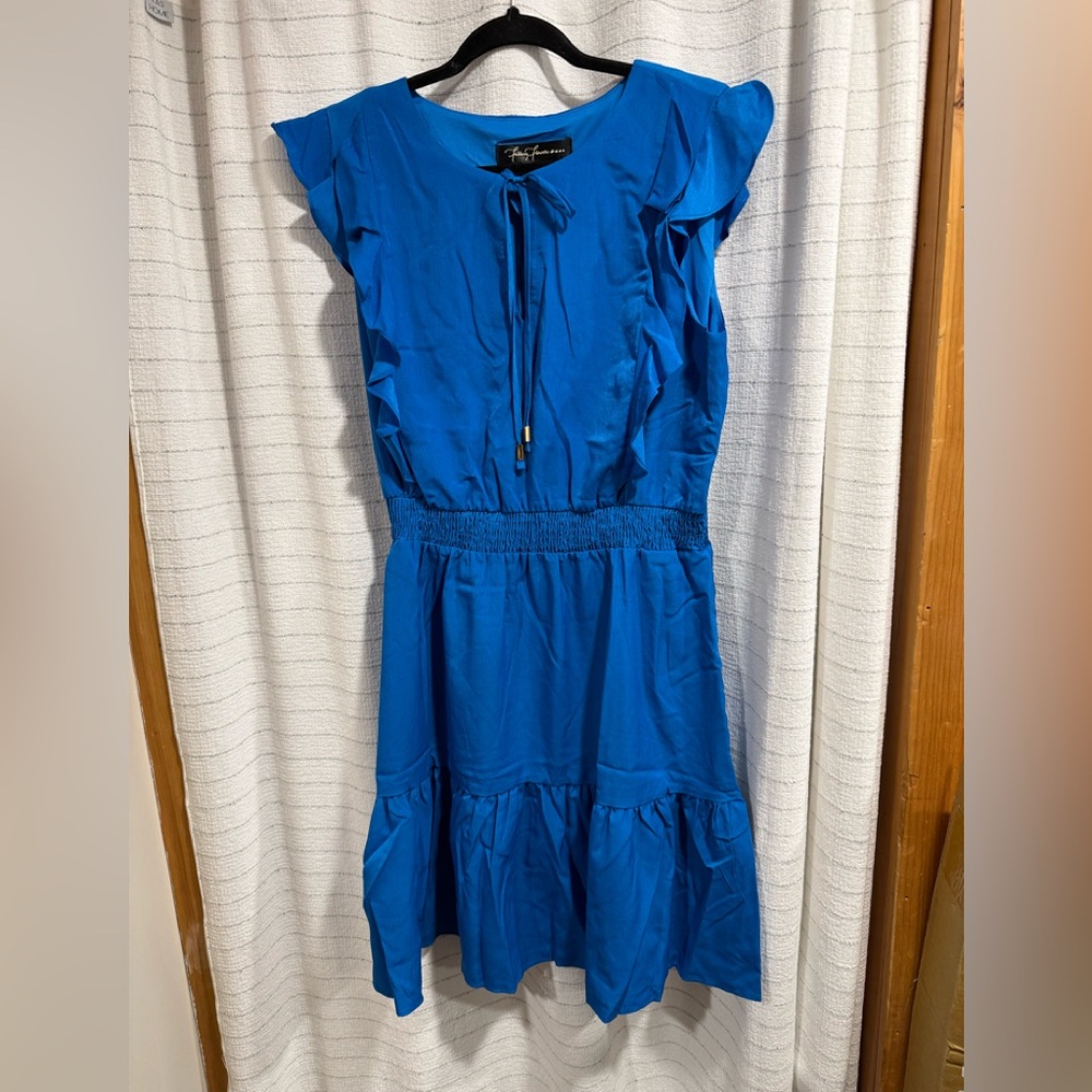 Women's Ruffled Blue Falling Flowers Dress